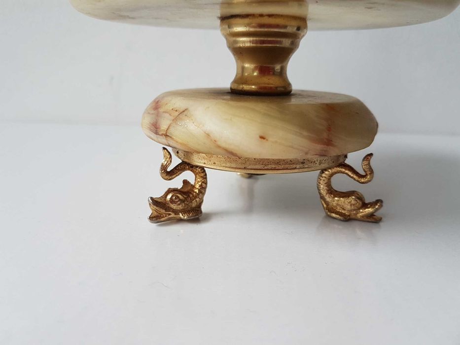 Antyczna popielnica z Onyksu Złoty Kupidyn z harfą lata '70 - 0,665kg