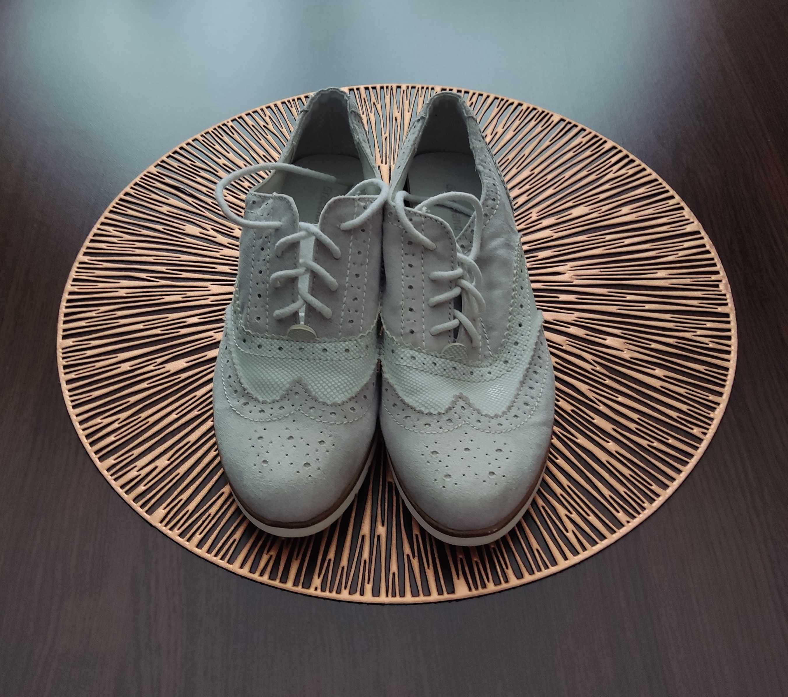 Buty damskie półbuty oksfordki oksfordy wiązane sznurowane szare