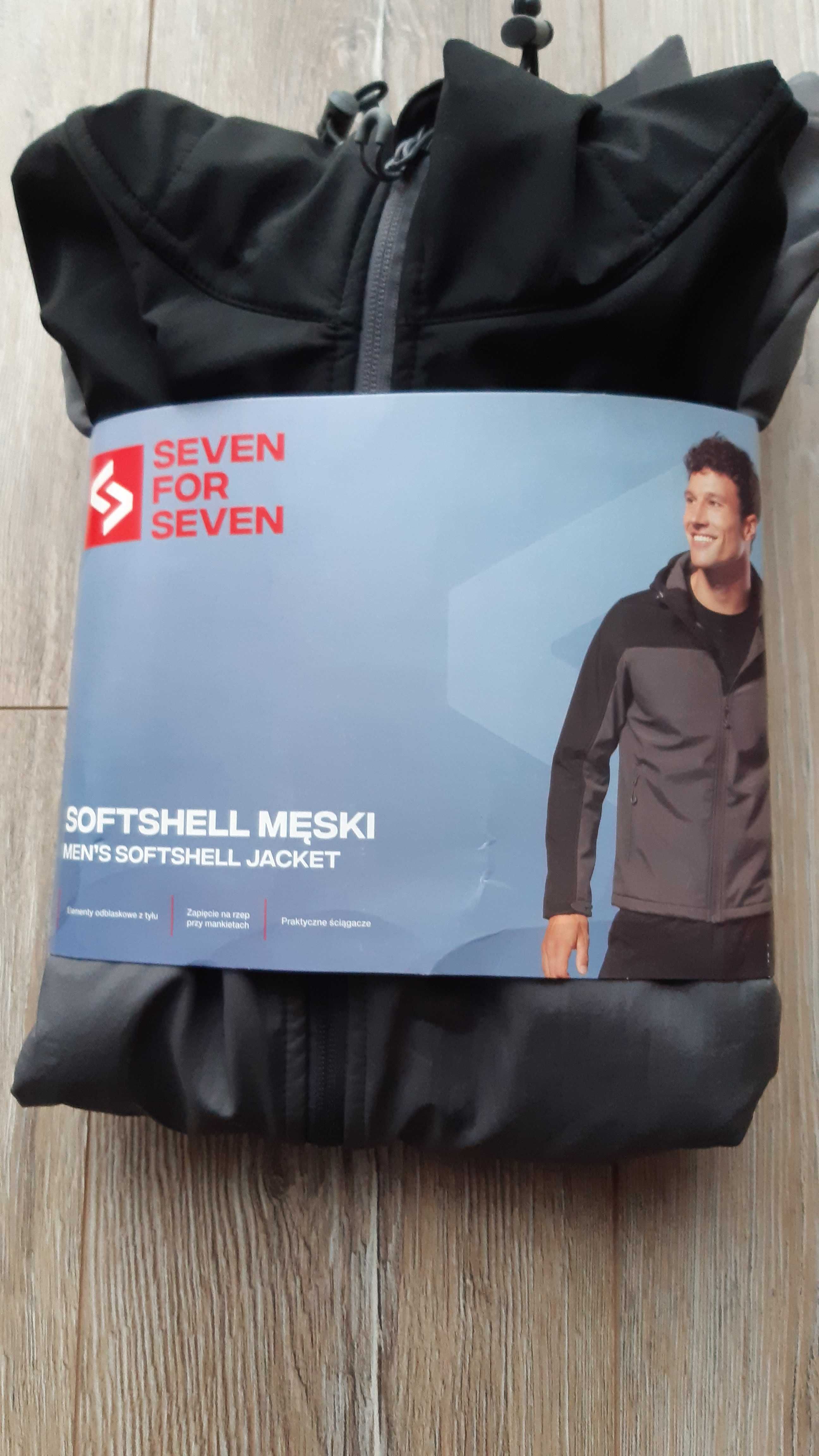 Nowa męska kurtka softshell z kapturem L Seven for 7 szaro-czarna