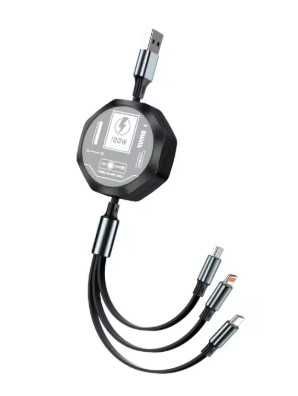 3 W 1 chowany kabel Usb 100W szybkie ładowanie i transfer danych.