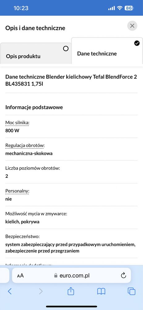 Blender kielichowy TEFAL BL438831 oraz mlynek i rozdrabniacz
