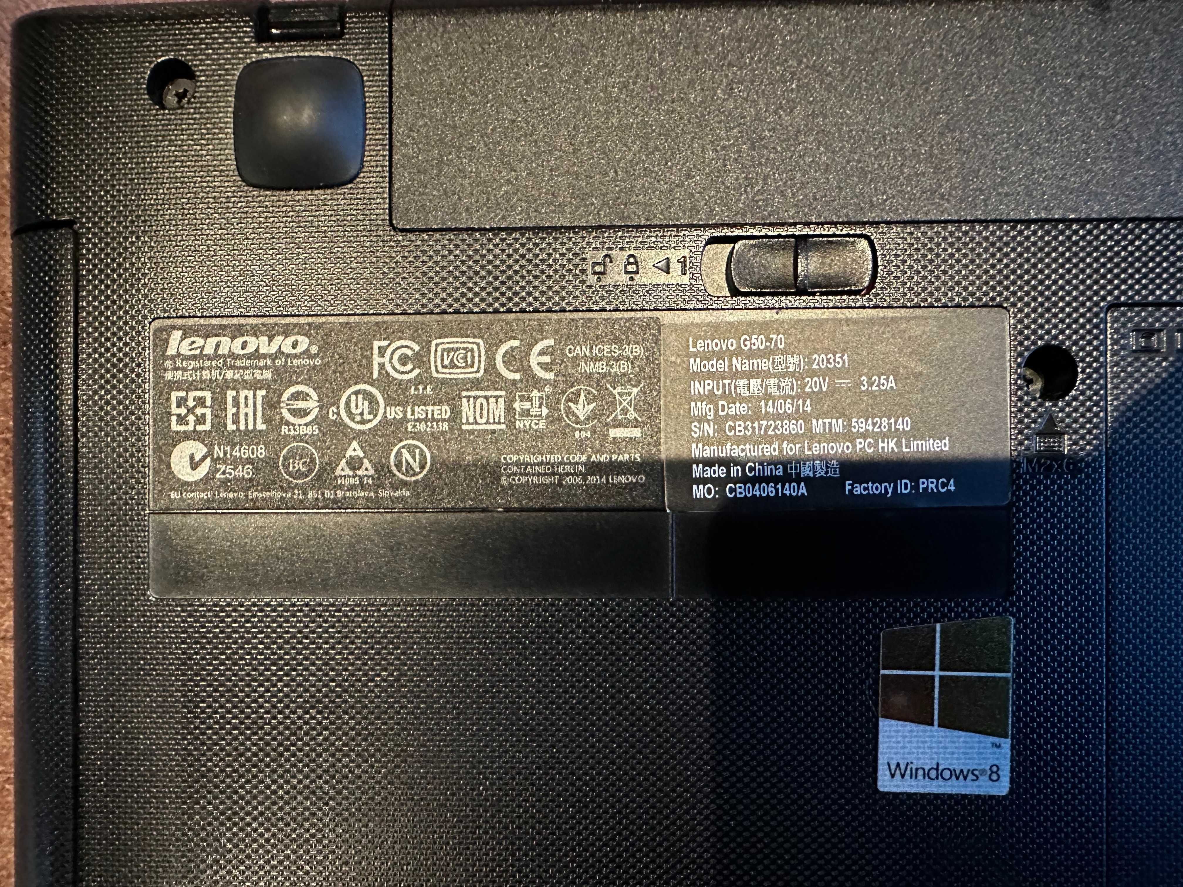 Laptop Lenovo G50-70 8GB RAM i3-4030U SSD Crucial 240GB