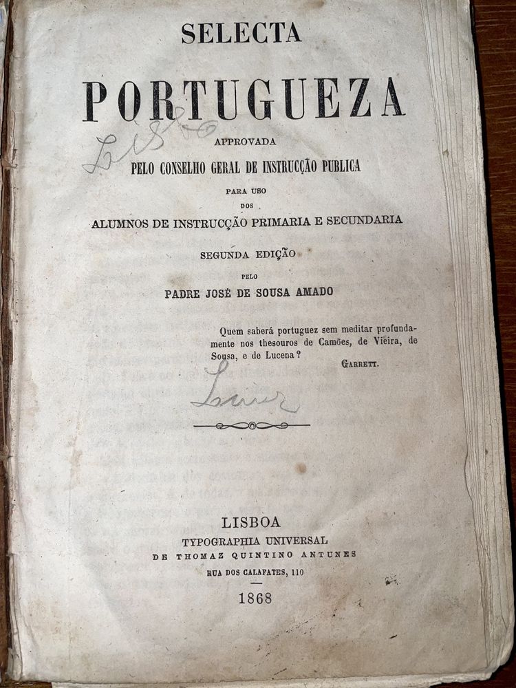 Livro antigo selecta portuguesa