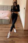 Nowy komplet sportowy czarny legginsy + top