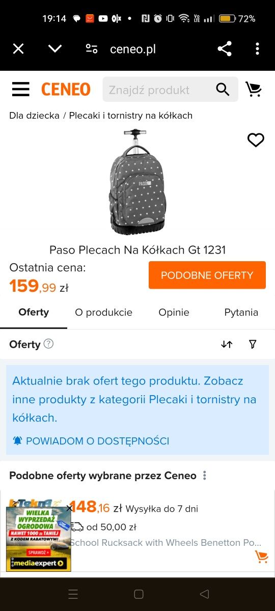 Plecak na kółkach Paso gwiazdki