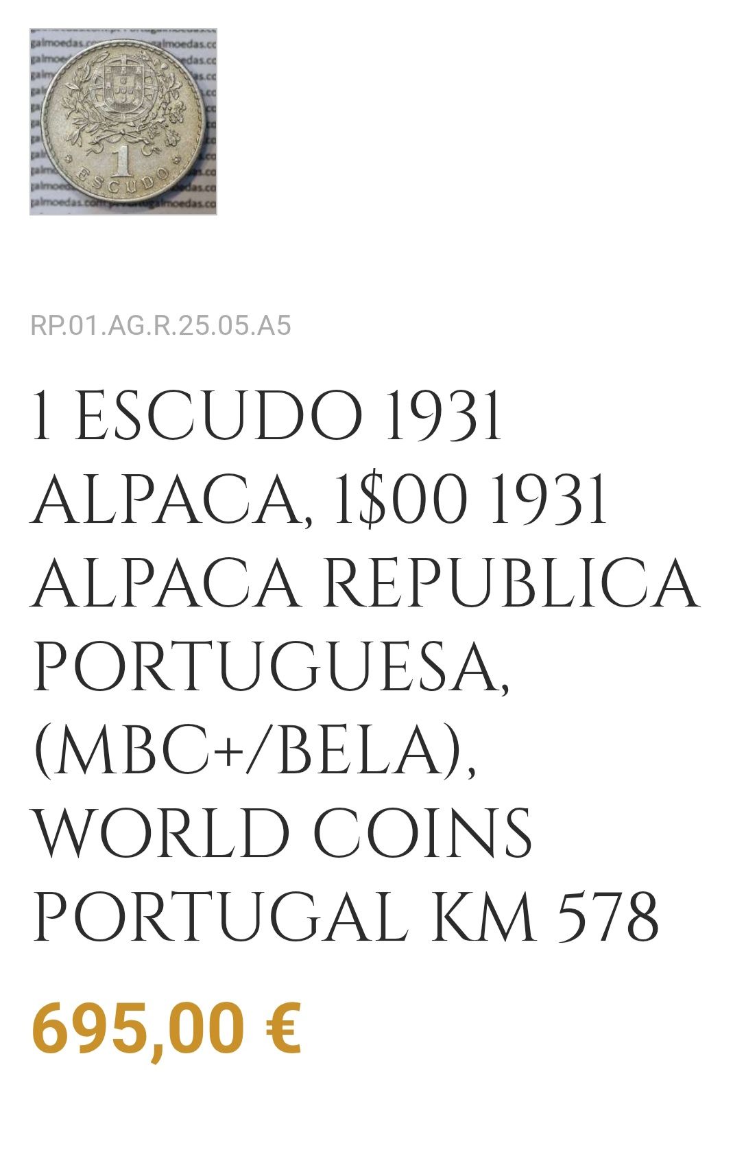 Moeda de 1 escudo da república portuguesa de 1931