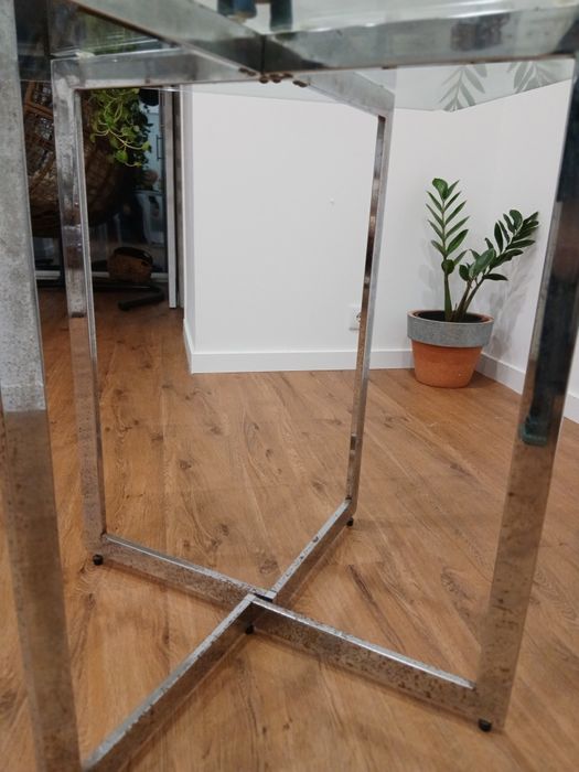 Mesa de vidro temperado e pes inox 80 x 80 x 1