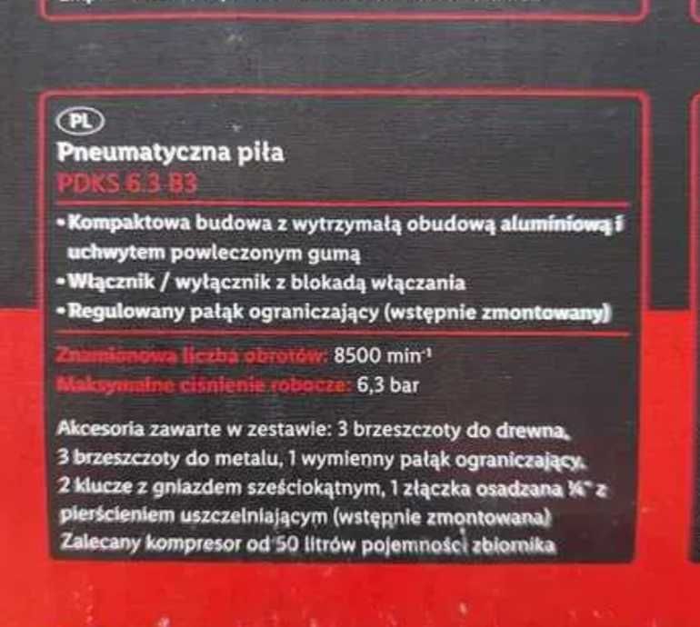 Pneumatyczna piła PDKS 6.3b3 parkside, nowa