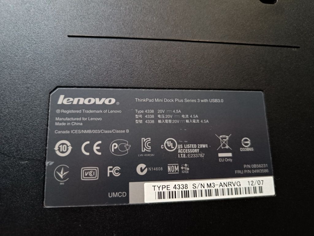 Stacja dokujaca Lenovo ThinkPad mini dock plus series 3 typ 4338 USB 3