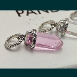 Charms różowy srebrny z kwarcem rożowym S925