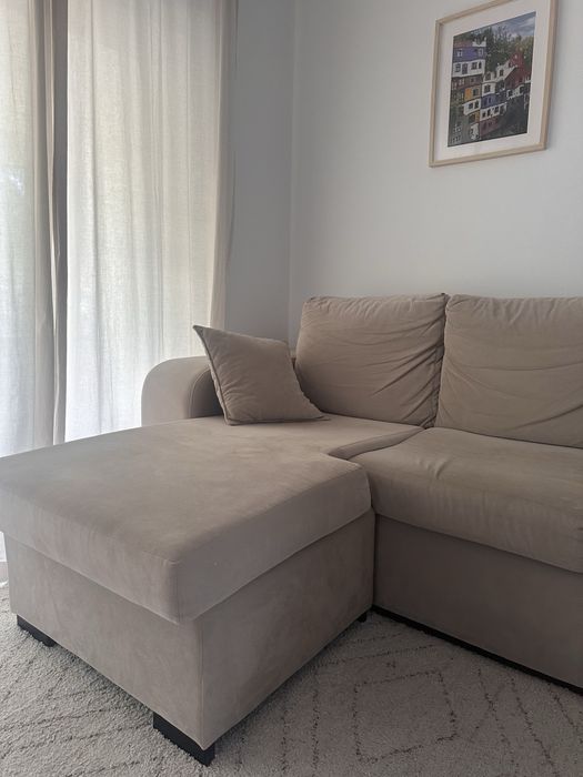 Sofá com Chaise Longue 3 lugares bege – 2,30m x 1,64m