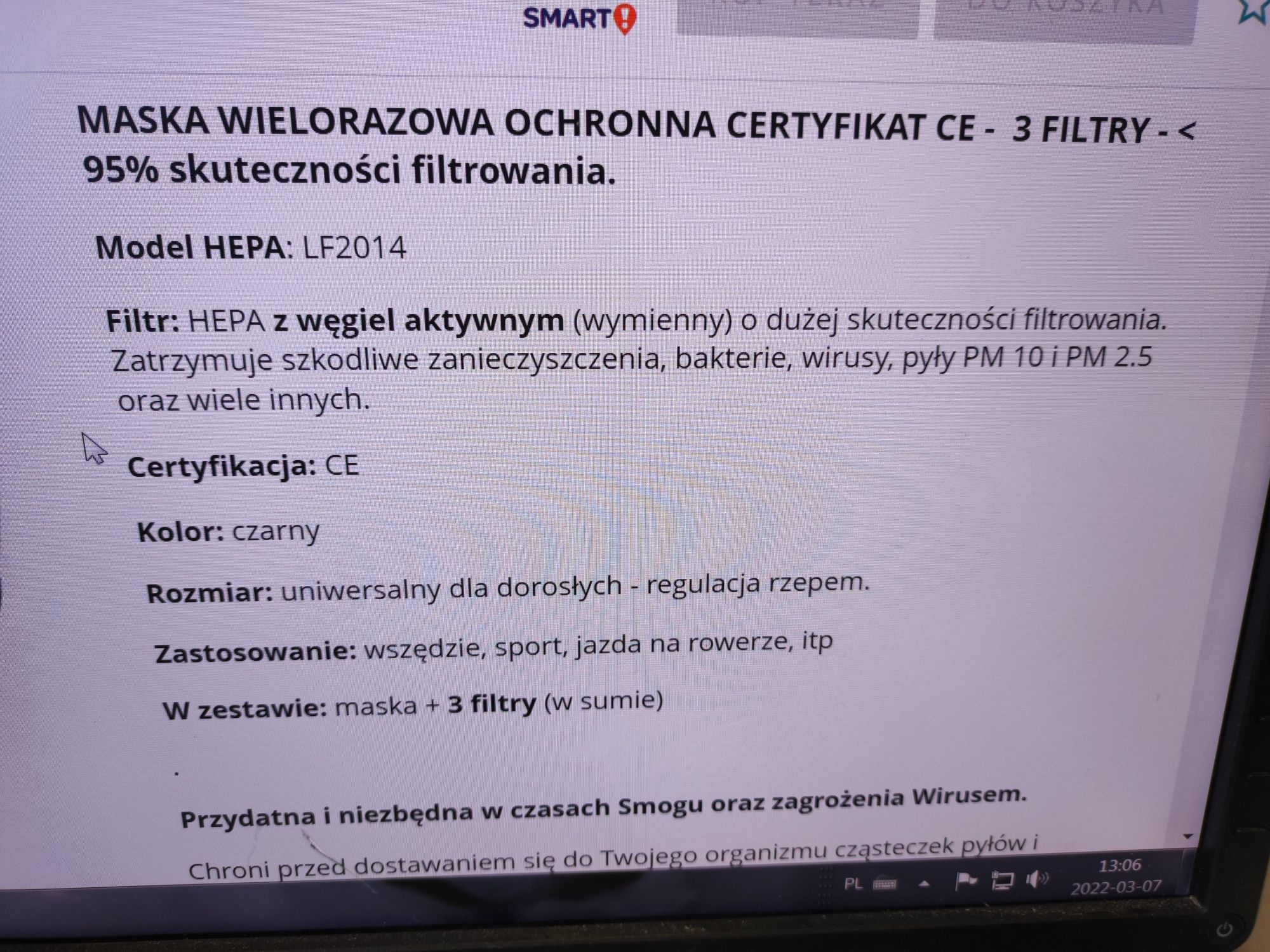 Maski ochronne antywirusowe antysmogowe plus filtry