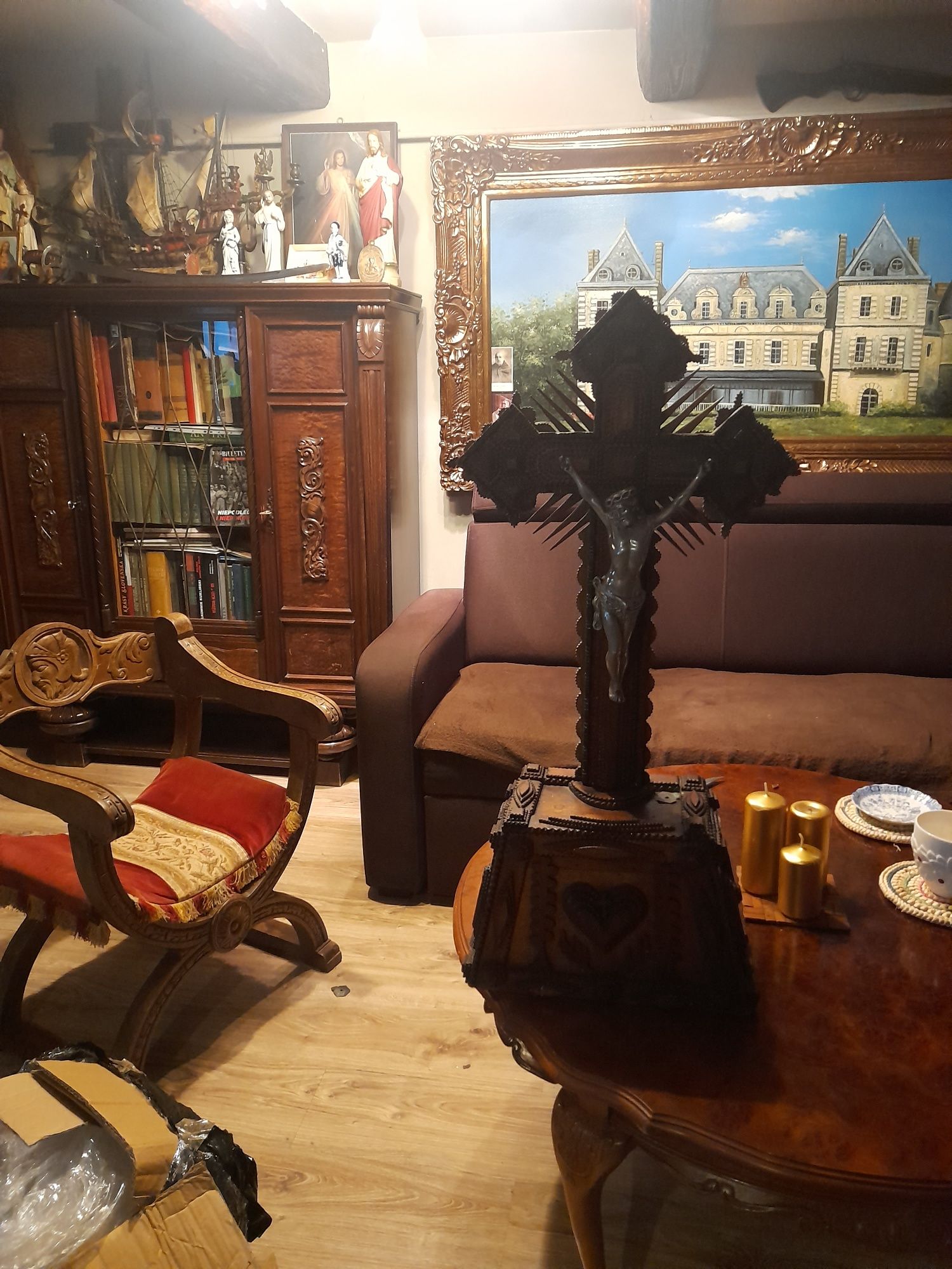 Przedwojenny olbrzymi krzyż  Rękodzieło  Unikatowy ANTYK