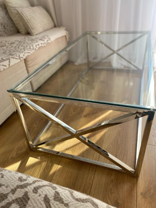 Ława szklana chromowana