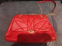 Czerwona skórzana torebka torba Giulia Monti pikowana jak chanelka