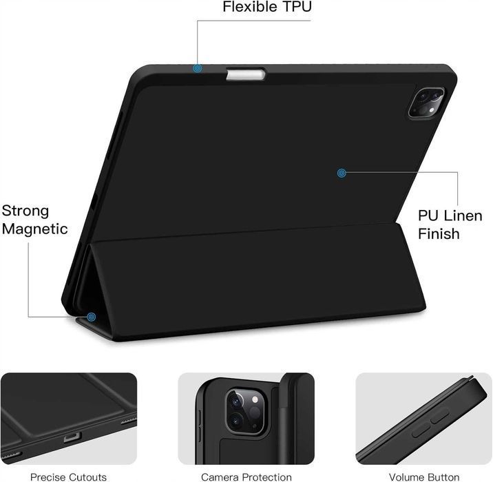 Etui Ochronne dla iPada Pro 12,9 6/5/4/3Gen z Uchwytem na Rysik Czarny
