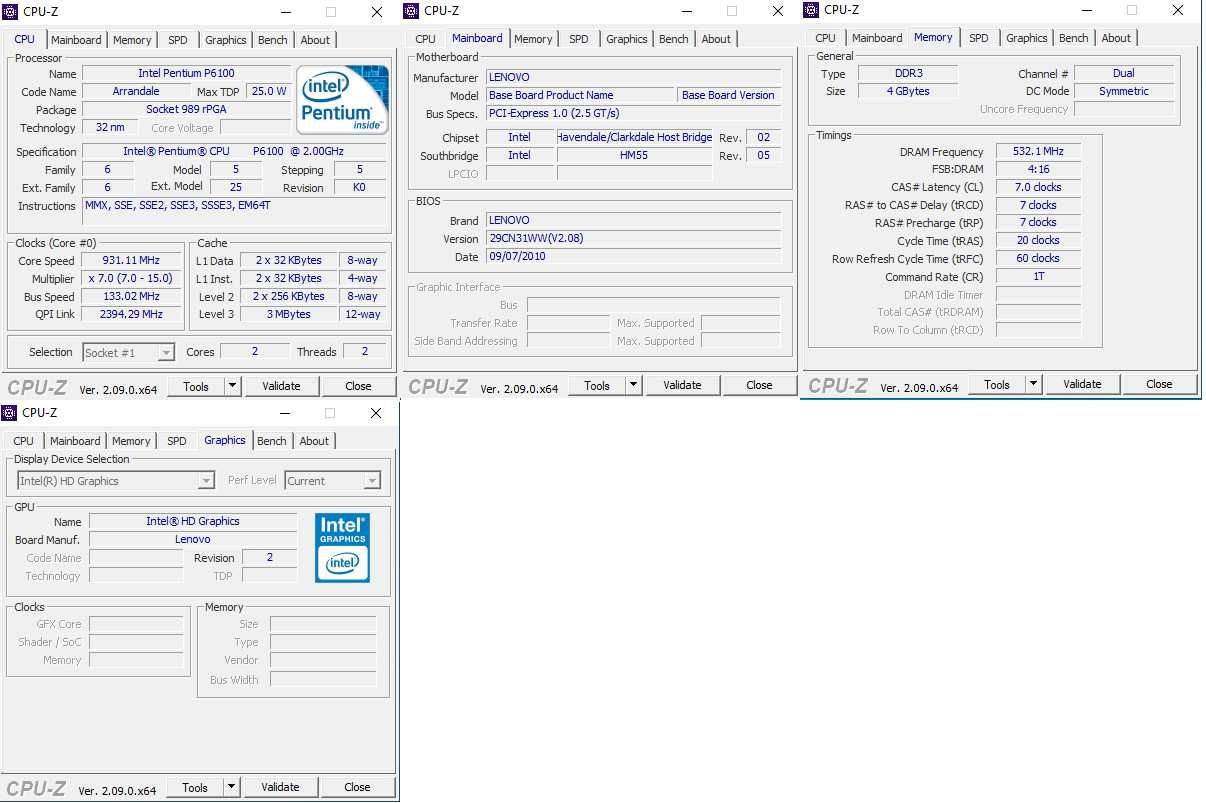 Lenovo Ideapad Z560, CPU P6100 2,0GHz, 4GB RAM, 250GB SSD, WIN 10 PRO
