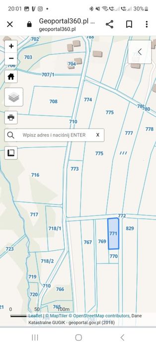 Działka,  pole 1,7 ha.