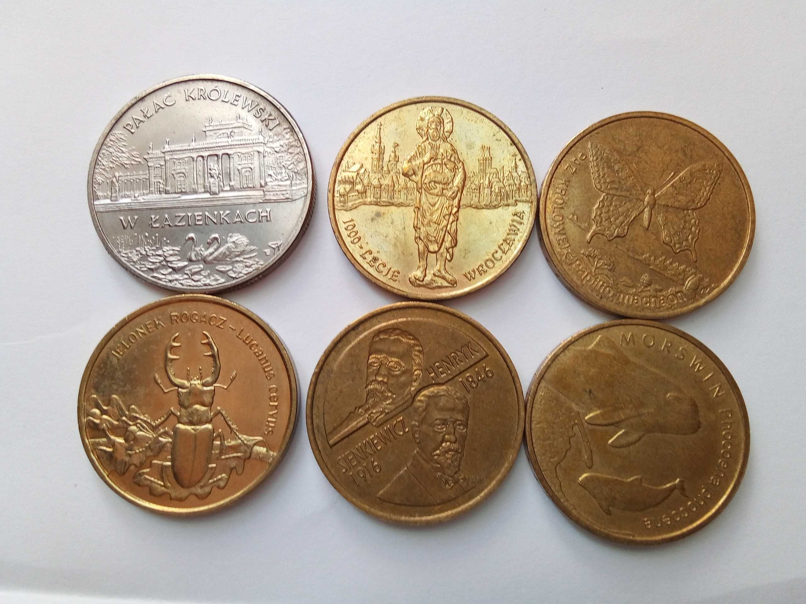 Monety okolicznościowe 2 złote zestaw 6 sztuk rzadsze roczniki.