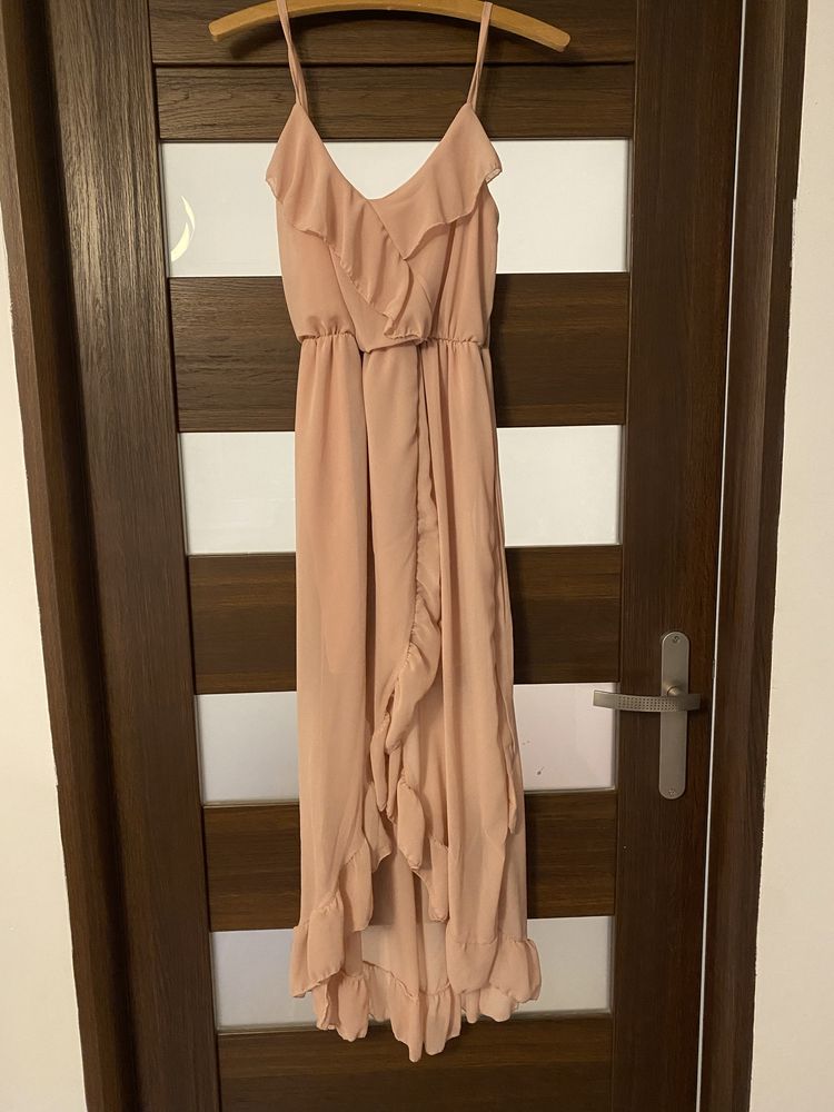 Sukienka zwiewna długa brudny róż Andżela S/M Boho damska