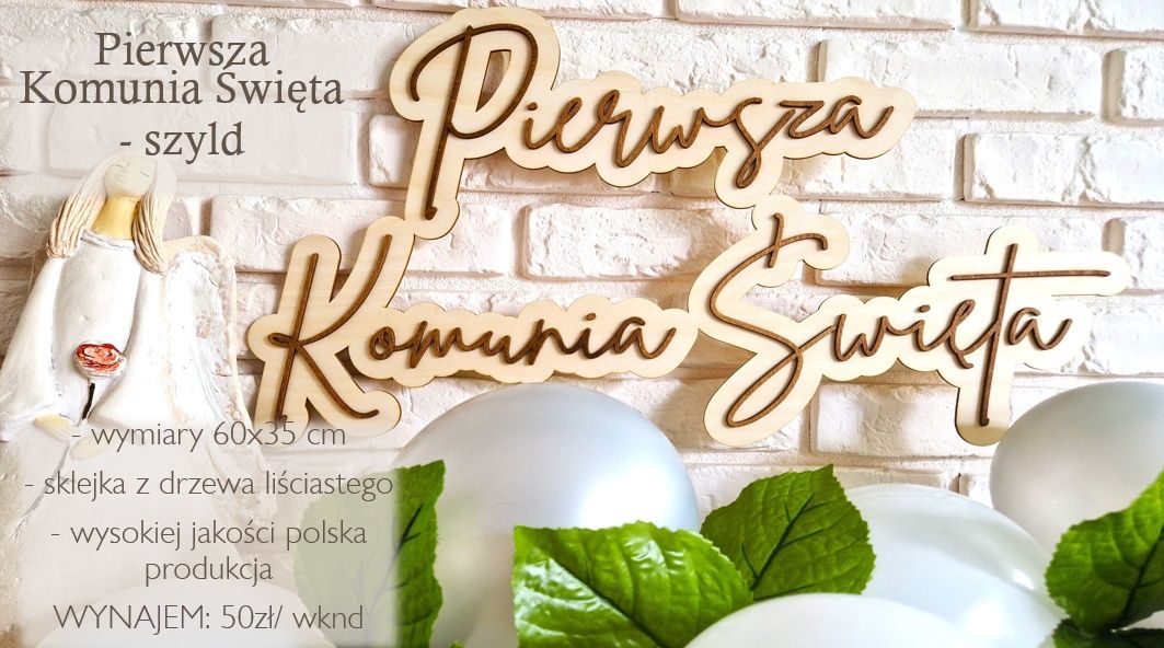 Pierwsza Komunia Święta- drewniany napis