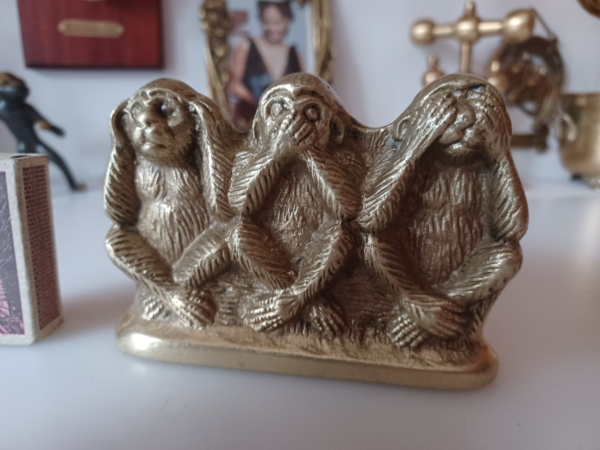 Piękna, mosiężna figurka trzech małpek. Kolekcja.