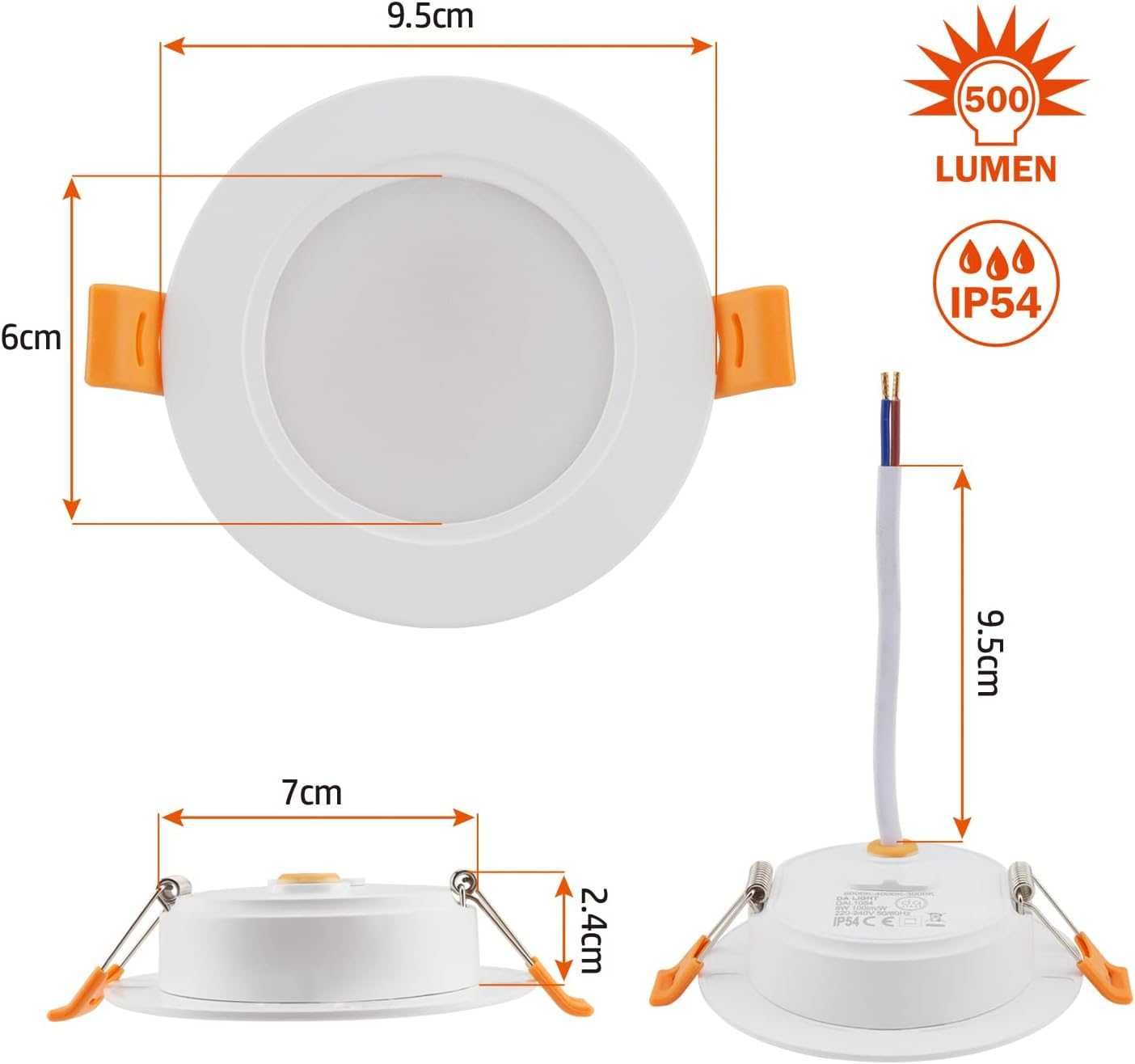 Reflektory LED wpuszczane 230 V płaski 5 W 6 sztuk