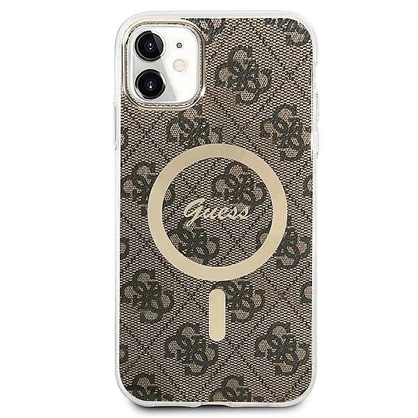 Etui Guess 4G Print MagSafe na iPhone 11 + ładowarka indukcyjna - brąz
