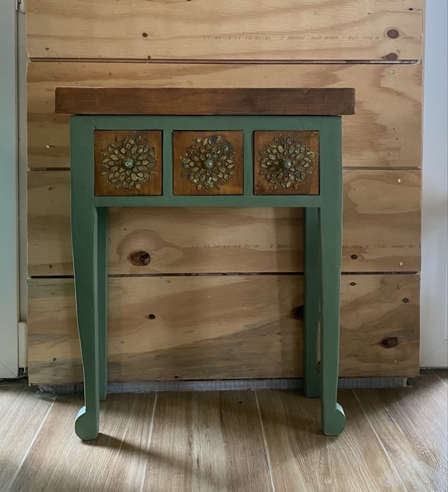 Konsola drewniana szafka vintage zielona boho