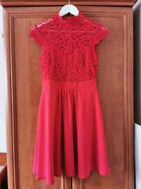 Czerwona sukienka z koronką Orsay XS 34