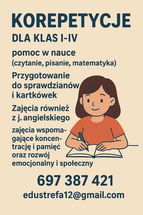 Korepetycje klasy I-II  również j. Angielski