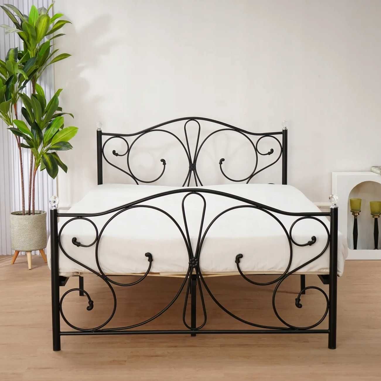 Łóżko Metalowe Glamour Czarne z Kryształkami 120x200 +Stelaż Drewniany
