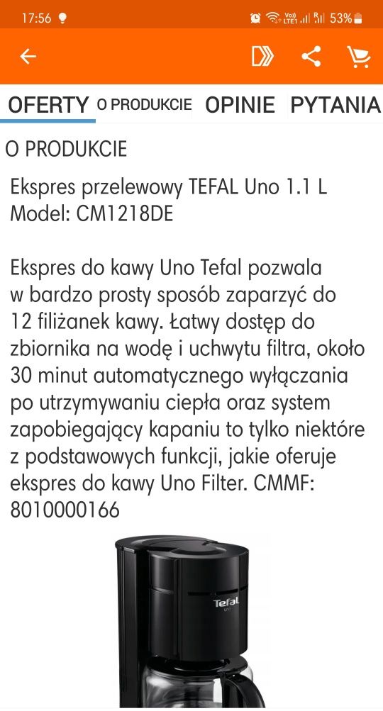 Ekspres do kawy Tefal Uno