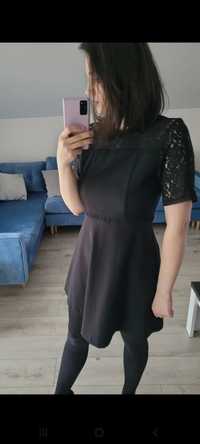 Zara Czarna elegancka sukienka z koronkowymi wstawkami