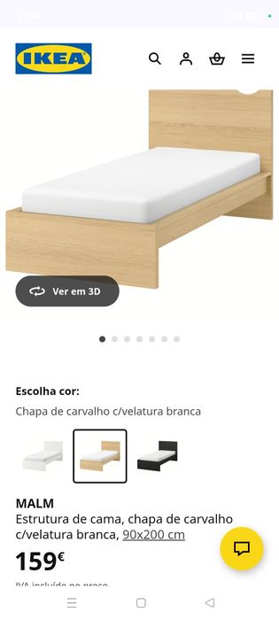 Cama de solteiro IKEA com colchão.