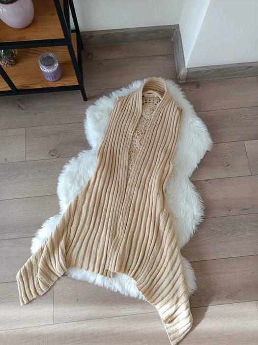 kamizelka narzutka  z wełną ażurowe plecy retro vintage M-XL