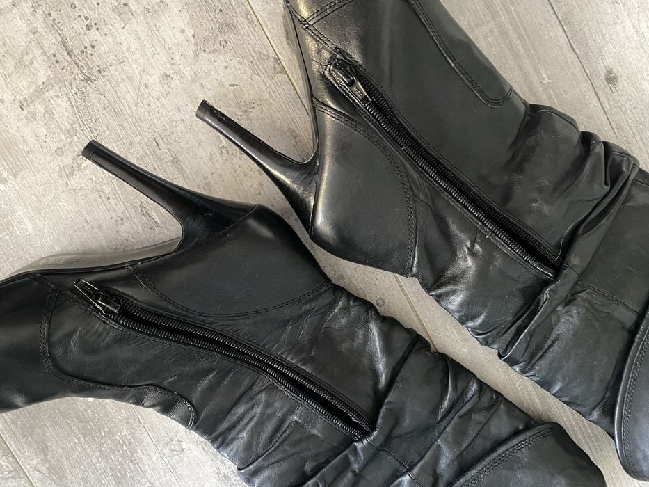 Kozaki damskie przed kolsno marszczona cholewka szpilka 38 czarne