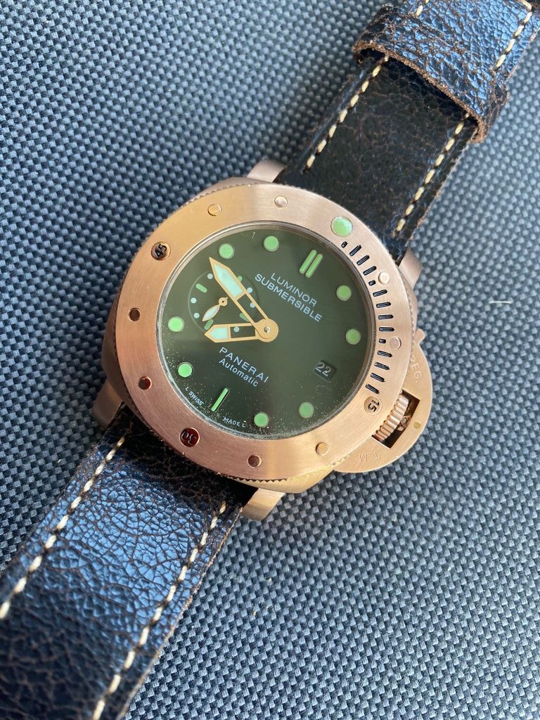 Panerai Luminor Submersible Rose Gold Zielony Skóra 47mm Duży Zegarek