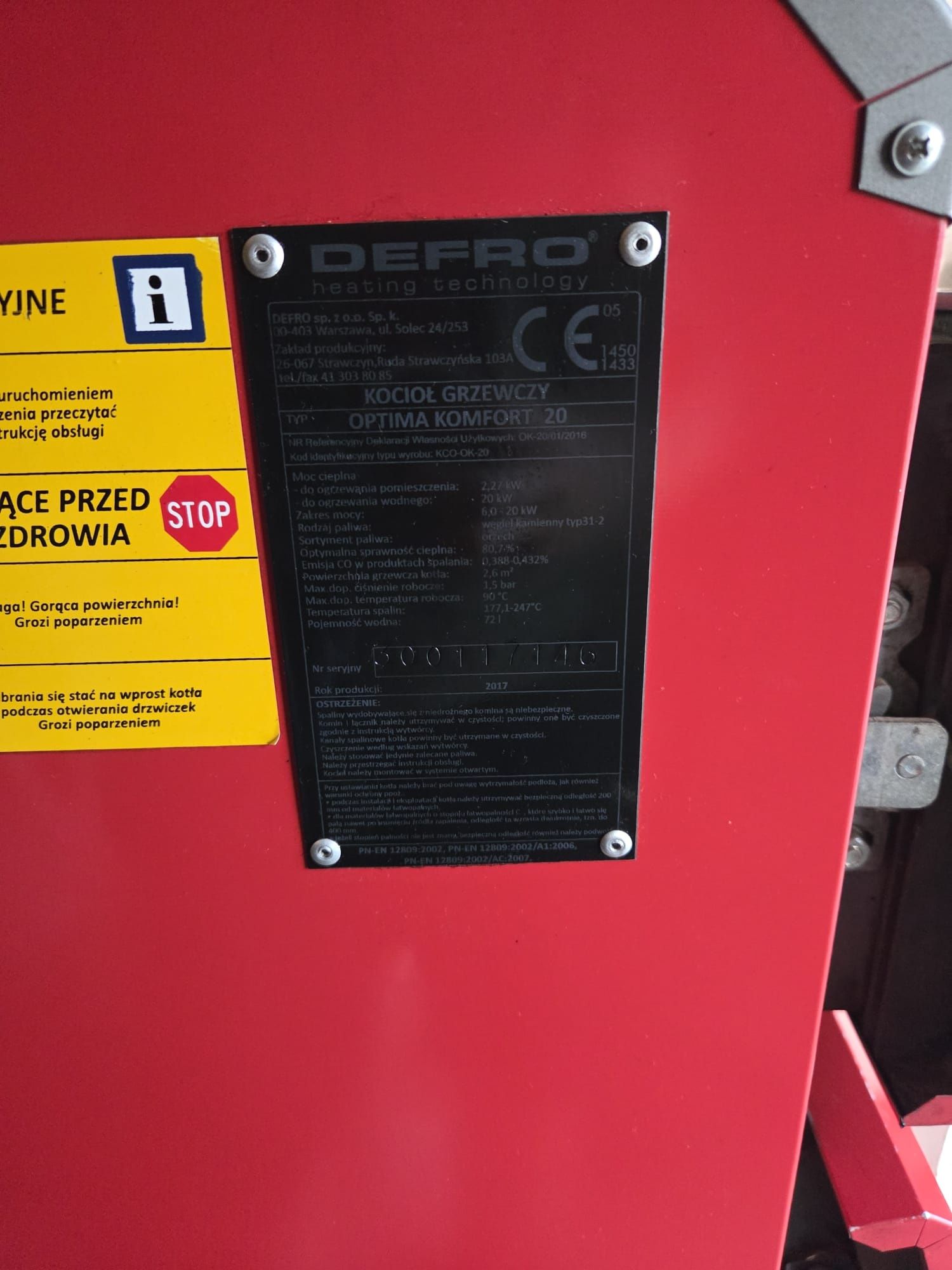 Części do pieca kotła defro 20 kw  2017