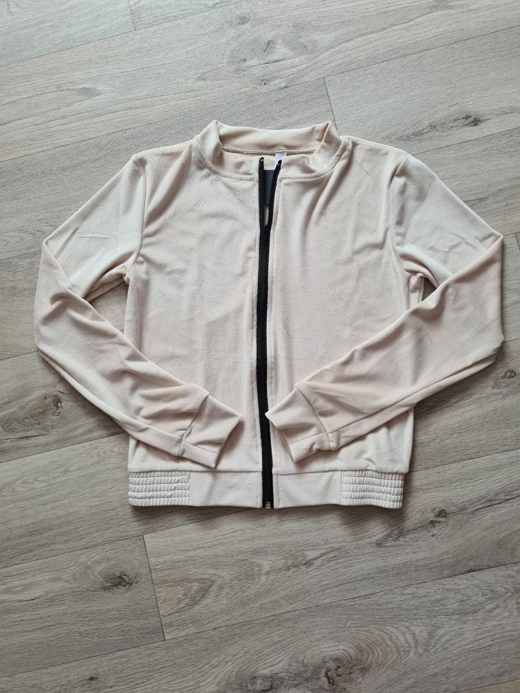 Komplet welurowy 3 części beż S/M Bluza top spodnie, dres damski