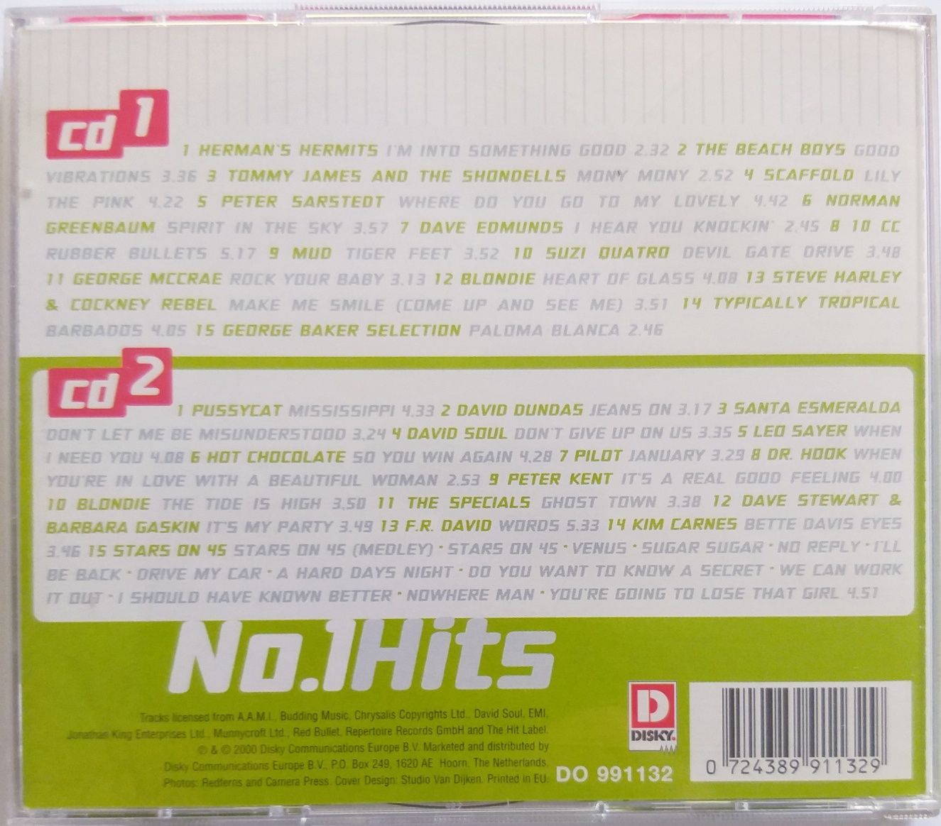 No.1 Hits 2CD 2000r Blondie Hot Chocolate Suzi Quatro The Beatch Boys