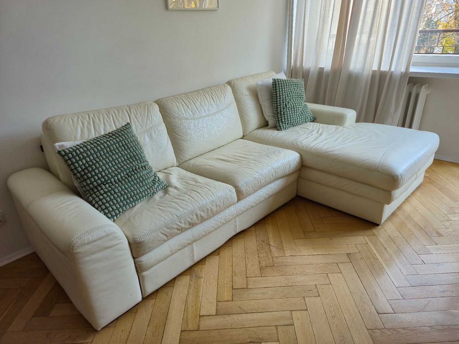 Kanapa narożnik skóra z funkcją spania