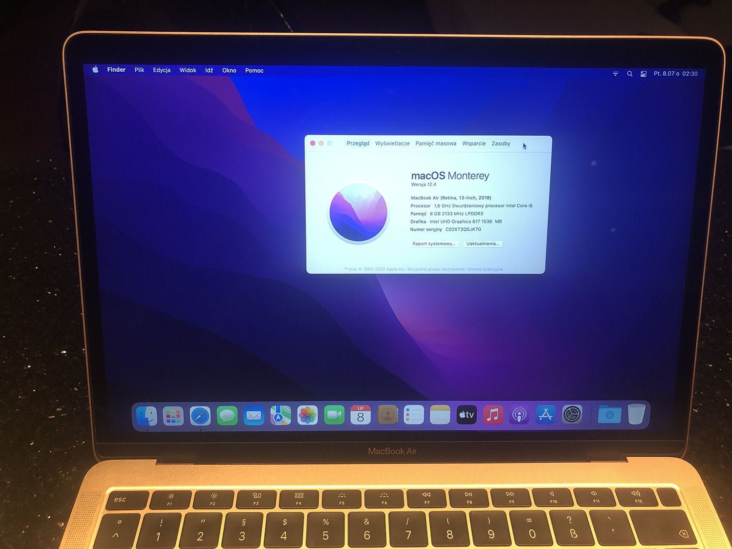 Apple MacBook Air 2018 i5 SSD 256GB Gold, stan idealny + Windows