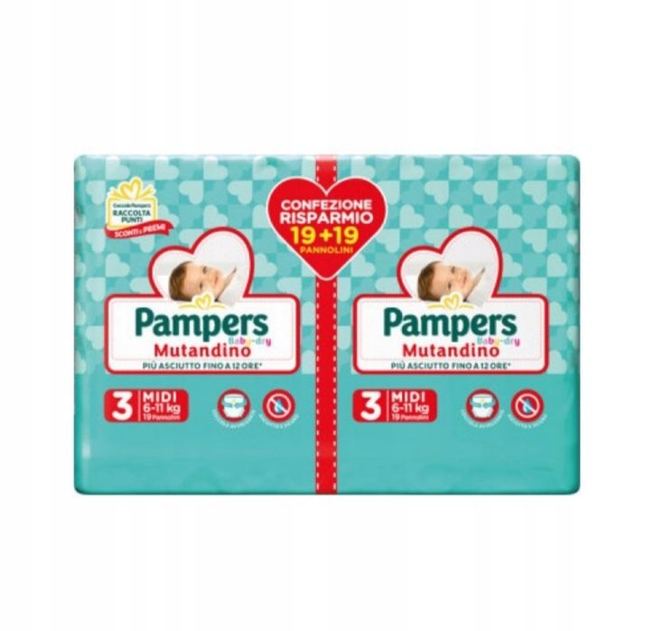 Pampers Baby-Dry Mutandino/pieluchomajtki rozmiar 3 , 6-11kg , 38 szt