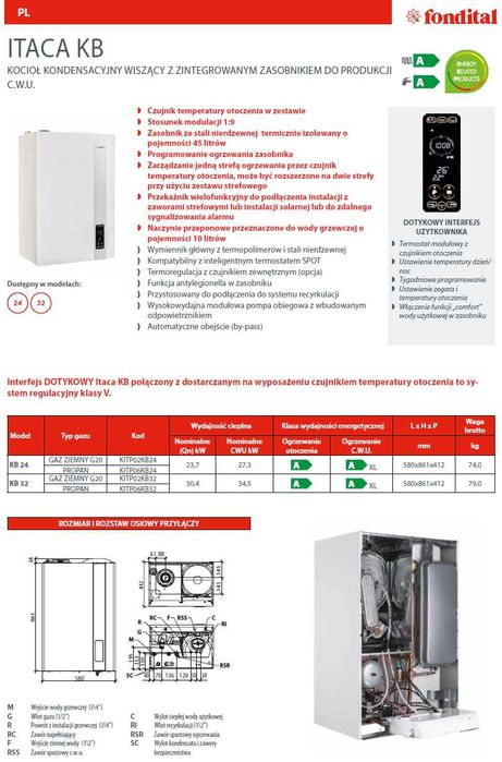Piec gazowy dwufunkcyjny Fondital Itaca KB 24