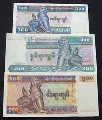 AZJA MYANMAR (2) - 3 szt. Zestaw Banknotów Kolekcjonerskich UNC