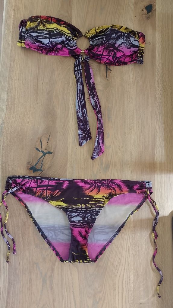 Strój kostium kąpielowy dwuczęściowy bikini Cubus kolorowe palmy M L