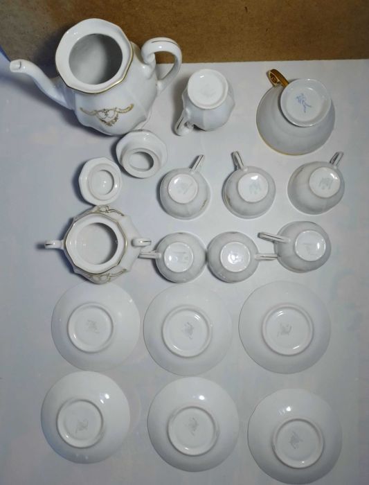 сервиз кофейный фарфор тонкий золочение свадебный Bohemia чехословакия