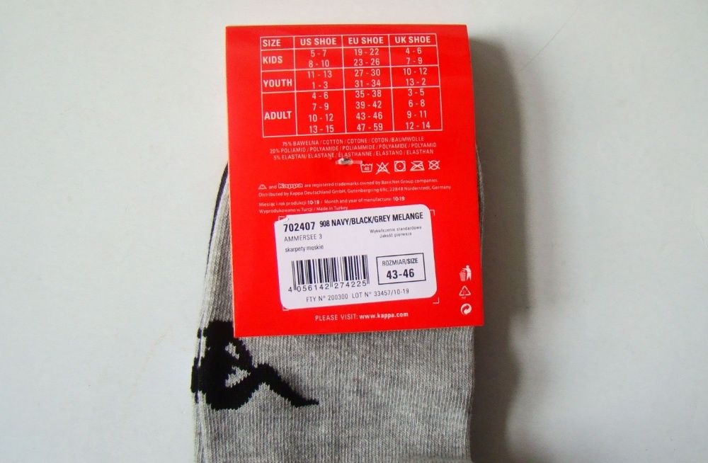KAPPA SNEAKER Skarpety stopki 3 kolory 3 Pack r. 43-46