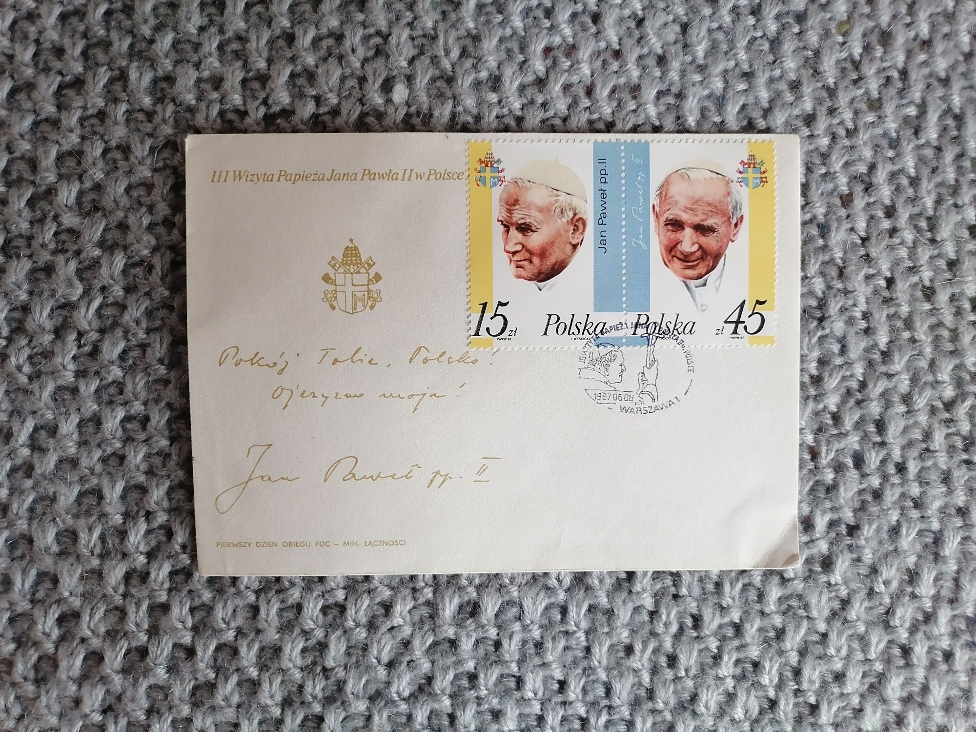 koperty znaczki pocztowe Jan Paweł II PRL 1987 r.